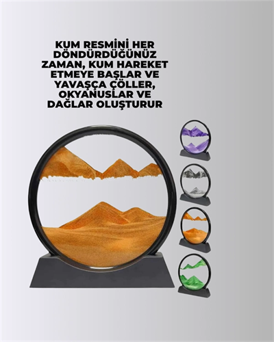 Döndürülebilir Dinamik Kum Tablosu – Stres Giderici, Yüksek Kaliteli Cam ve Doğal Kum ile Sanatsal Masa Dekoru