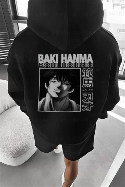 Erkek Baskılı Kapüşonlu Ve Kordon İpli Sweat - Siyah
