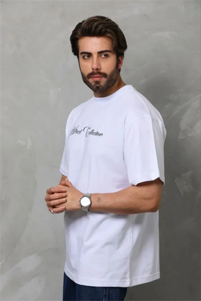 Erkek Baskılı T-Shirt Kısa Kol Bisiklet Yaka Regular Fit Rahat Kalıp Günlük Tişört - Beyaz