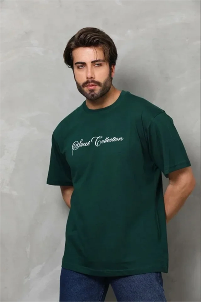 Erkek Baskılı T-Shirt Kısa Kol Bisiklet Yaka Regular Fit Rahat Kalıp Günlük Tişört - Çağla Yeşili
