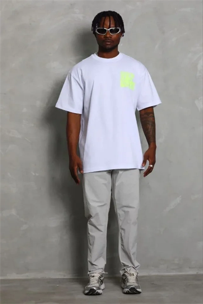 Erkek Baskılı T-Shirt Kısa Kol Bisiklet Yaka Regular Fit Rahat Kalıp Günlük Tişört - Beyaz