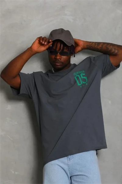Erkek Baskılı T-Shirt Kısa Kol Bisiklet Yaka Regular Fit Rahat Kalıp Günlük Tişört - Füme
