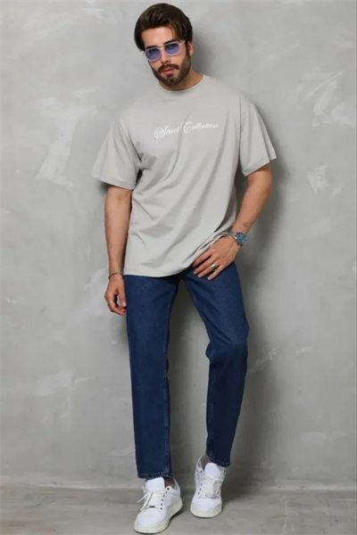 Erkek Baskılı T-Shirt Kısa Kol Bisiklet Yaka Regular Fit Rahat Kalıp Günlük Tişört - Gri