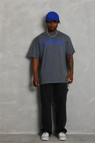 Erkek Baskılı T-Shirt Kısa Kol Bisiklet Yaka Regular Fit Rahat Kalıp Günlük Tişört - Füme