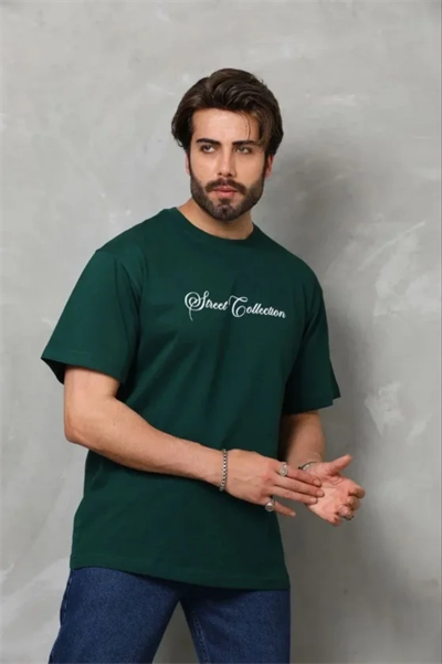Erkek Baskılı T-Shirt Kısa Kol Bisiklet Yaka Regular Fit Rahat Kalıp Günlük Tişört - Çağla Yeşili