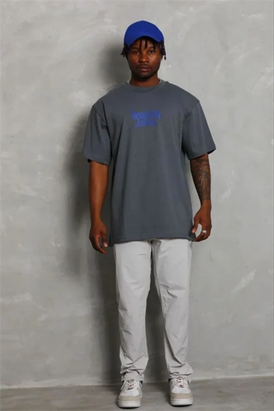 Erkek Baskılı T-Shirt Kısa Kol Bisiklet Yaka Regular Fit Rahat Kalıp Günlük Tişört - Füme