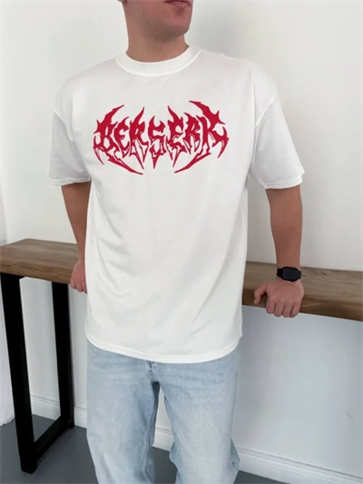 Erkek Baskılı T-Shirt Yazlık Kısa Kol Bisiklet Yaka Rahat Kalıp Tişört - Beyaz