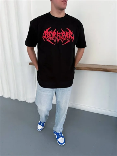 Erkek Baskılı T-Shirt Yazlık Kısa Kol Bisiklet Yaka Rahat Kalıp Tişört - Siyah