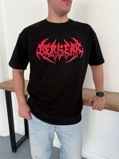 Erkek Baskılı T-Shirt Yazlık Kısa Kol Bisiklet Yaka Rahat Kalıp Tişört - Siyah