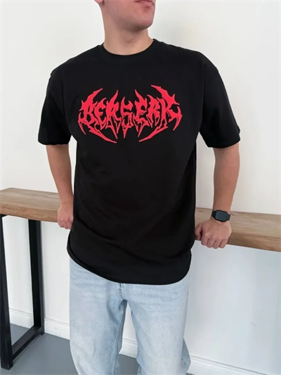 Erkek Baskılı T-Shirt Yazlık Kısa Kol Bisiklet Yaka Rahat Kalıp Tişört - Siyah