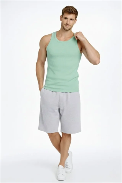Erkek Fitilli Atlet Sıfır Yaka Slim Fit Arka Baskılı Spor Atlet - Mint Yeşili