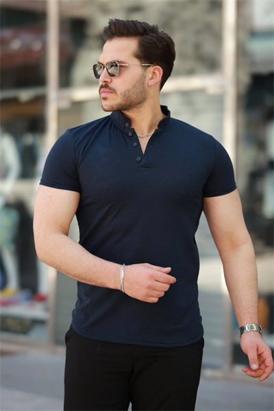 Erkek Hakim Yaka Dokuma Pamuklu Kumaş Kısa Kollu T-shirt