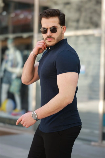 Erkek Hakim Yaka Dokuma Pamuklu Kumaş Kısa Kollu T-shirt