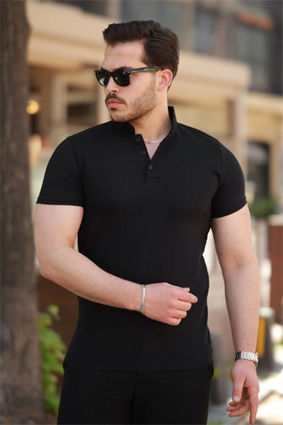 Erkek Hakim Yaka Dokuma Pamuklu Kumaş Kısa Kollu T-shirt