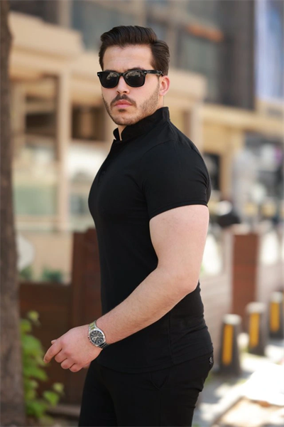 Erkek Hakim Yaka Dokuma Pamuklu Kumaş Kısa Kollu T-shirt