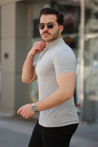 Erkek Hakim Yaka Dokuma Pamuklu Kumaş Kısa Kollu T-shirt