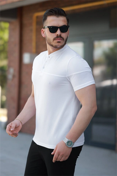 Erkek Hakim Yakalı Kısa Kollu Pamuklu T-shirt