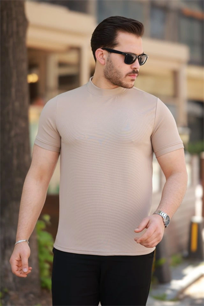 Erkek Ince çizgi Dokulu Kısa Kollu T-shirt