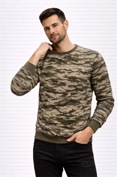 Erkek Kamuflaj Desenli 2 İplik 4 Mevsim Uzun Kollu Bisiklet Yaka Sweatshirt - Kamuflaj