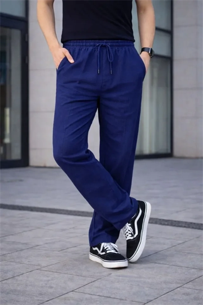 Erkek Keten Cepli Çıma Dikişli Jogger Buggy Pantalon Rahat Kalıp - Lacivert