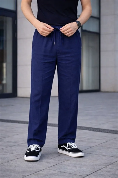 Erkek Keten Cepli Çıma Dikişli Jogger Buggy Pantalon Rahat Kalıp - Lacivert