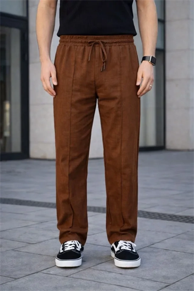 Erkek Keten Cepli Çıma Dikişli Jogger Buggy Pantalon Rahat Kalıp - Kahverengi