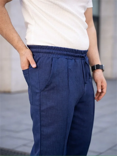 Erkek Keten Cepli Çıma Dikişli Jogger Buggy Pantalon Rahat Kalıp - Lacivert