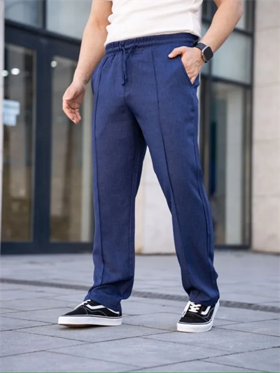 Erkek Keten Cepli Çıma Dikişli Jogger Buggy Pantalon Rahat Kalıp - Lacivert