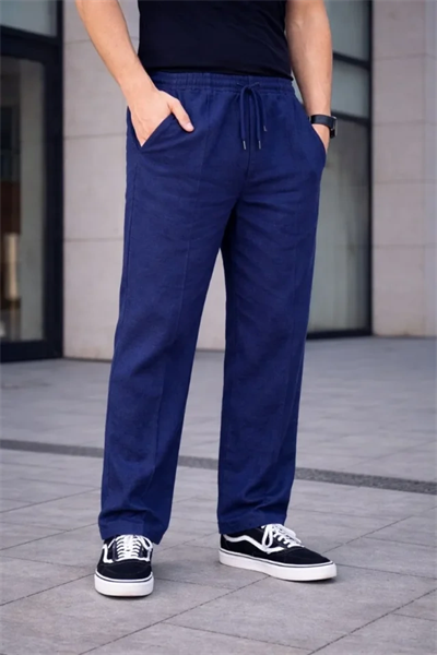 Erkek Keten Cepli Çıma Dikişli Jogger Buggy Pantalon Rahat Kalıp - Lacivert
