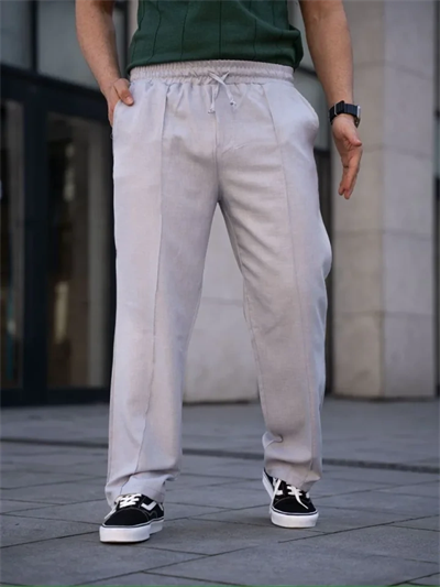 Erkek Keten Cepli Çıma Dikişli Jogger Buggy Pantalon Rahat Kalıp - Gri