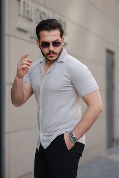Erkek Kısa Kollu örme Kumaş Pamuklu Gömlek
