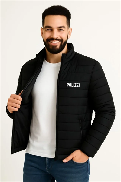 Erkek Mikro Su İtici Kapitone Baskılı Astarlı Fermuarlı Bomber Mont - Siyah