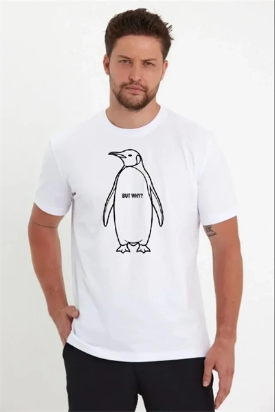 Erkek Nihilist Penguen Özel Tasarım Oversize Bisiklet Yaka Tişört - Beyaz