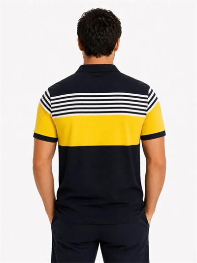 Erkek Pike Kumaş Çizgili Polo Yaka Tişört Kısa Kol Yazlık T-Shirt - Lacivert