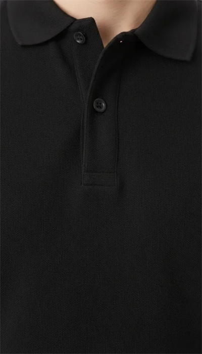Erkek Pike Kumaş Düğmeli Yaka Regular Fit Günlük Kısa Kol Tişört T-shirt - Siyah