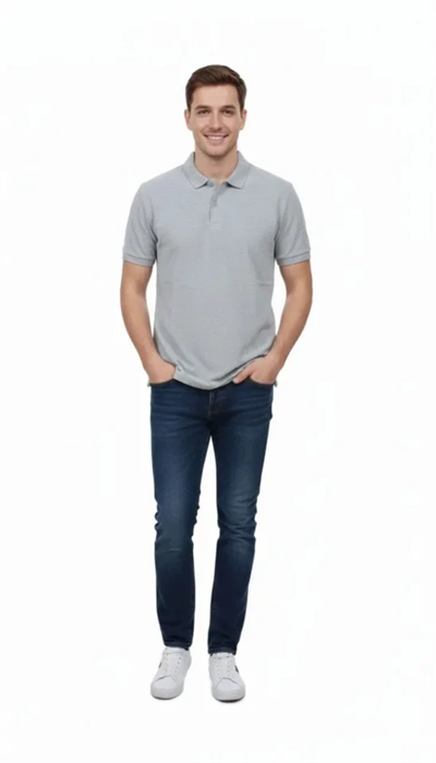Erkek Pike Kumaş Düğmeli Yaka Regular Fit Günlük Kısa Kol Tişört T-shirt - Gri