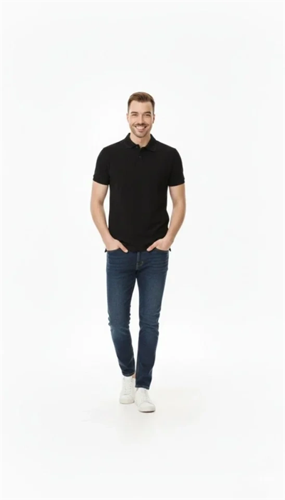Erkek Pike Kumaş Düğmeli Yaka Regular Fit Günlük Kısa Kol Tişört T-shirt - Siyah