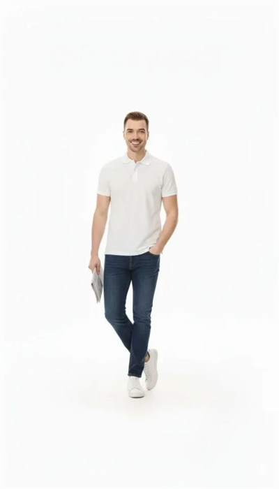 Erkek Pike Kumaş Düğmeli Yaka Regular Fit Günlük Kısa Kol Tişört T-shirt - Beyaz
