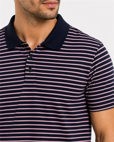 Erkek Pike Kumaş Gül Kurusu Çizgili Polo Yaka Tişört Kısa Kol T-Shirt - Siyah