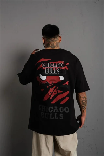 Erkek Sırt Baskılı A Kalite Oversize T-shirt - Siyah