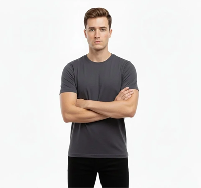 Erkek T-Shirt Bisiklet Yaka Slim Fit Dar Kesim Likralı Tişört Günlük Basic Body - Füme