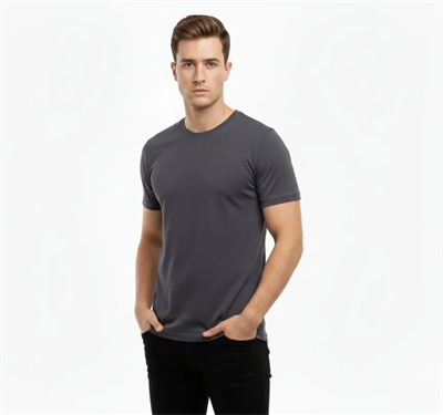 Erkek T-Shirt Bisiklet Yaka Slim Fit Dar Kesim Likralı Tişört Günlük Basic Body - Füme