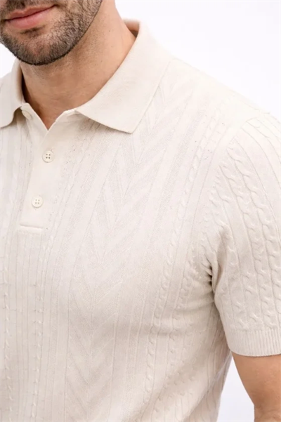 Erkek Yazlık Triko Tişört Kısa Kol Polo Yaka Düğmeli T-Shirt - Krem
