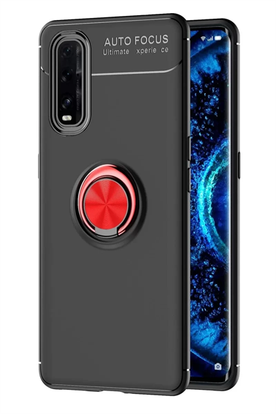 Find X2 Kılıf Range Yüzüklü Silikon - Siyah-Kırmızı