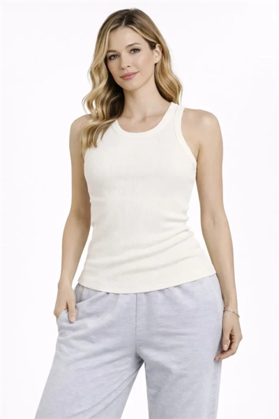Fitilli Atlet Sıfır Yaka Slim Fit Arka Baskılı Spor Atlet - Krem