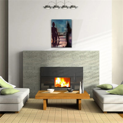 Gece Havuzdaki Kadın , Mavi Siyah Tonlarda Kanvas Tablo 50 x 70