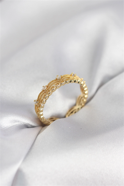 Gold Renk Motif Desenli Zirkon Taşlı Kadın Yüzük