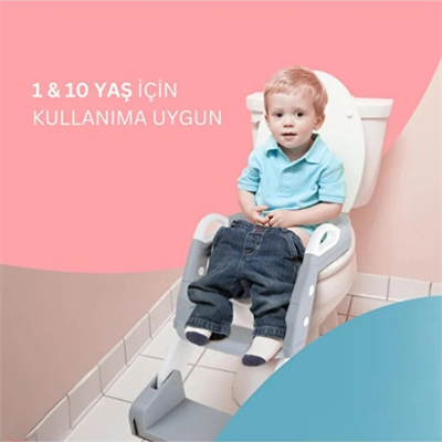 Gri Merdivenli Çocuk Klozet Tuvalet Eğitimi Aparatı