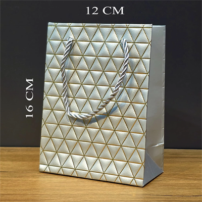 Gümüş Geometrik Desenli Mini Boy Karton Hediye Çantası