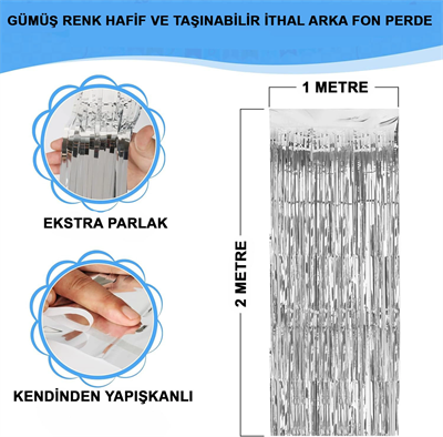 Gümüş Metalize Saçaklı Fon Perde